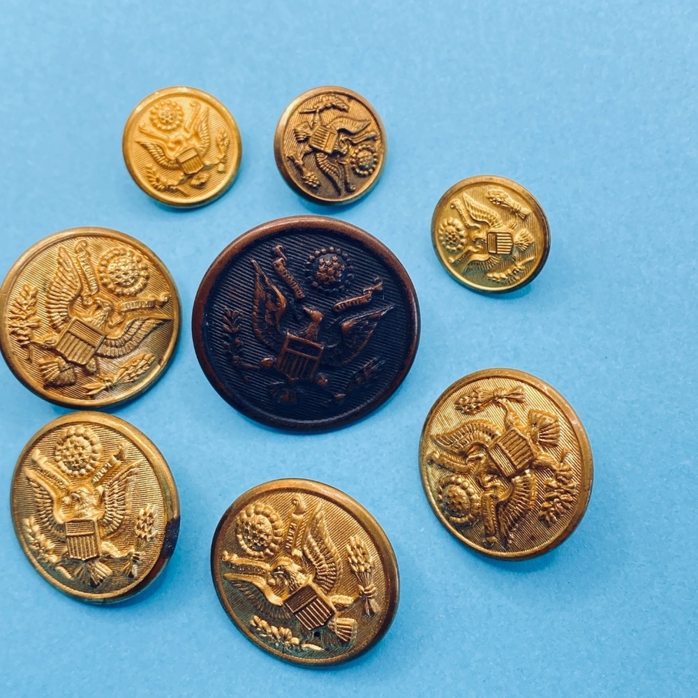 Gold Metal Military Buttons Vintage Scoville Unique Art Mfg Waterbury Button Co